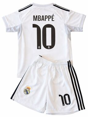 Kylian Mbappe 10 New Real Madrid Home Kit Kids Soccer Jersey Set